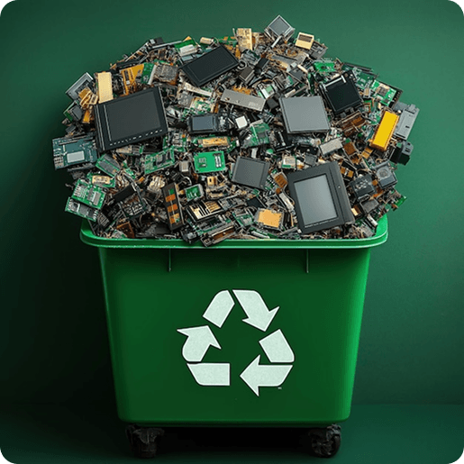Recipiente de reciclagem com componentes eletrônicos